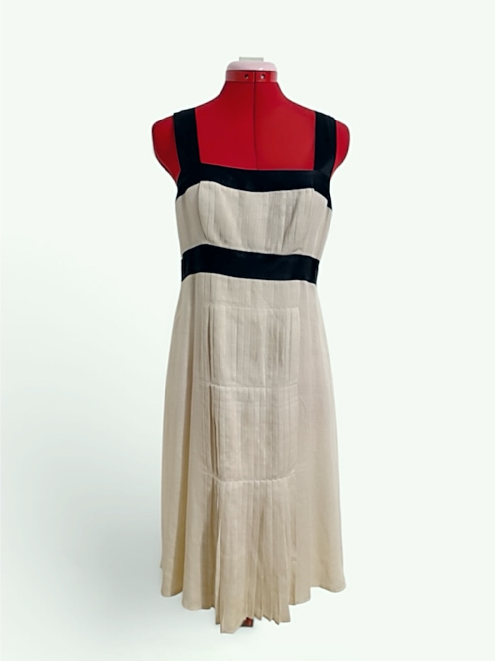 Burberry Cream Midi Dress with Black Straps and Waist